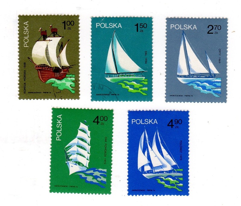 POLAND (1974) POLISH SAILING SHIPS (FULL set of 5) some MNH Sc # 2401-2405 (1)