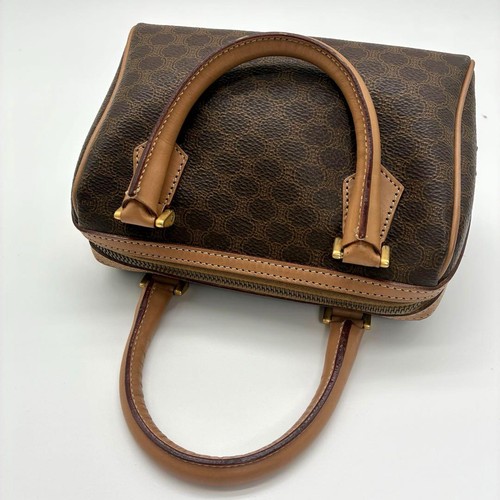 CELINE Macadam Mini Boston Bag 2Way Brown Leather Shoulder Handbag Vintage Japan - Picture 7 of 24