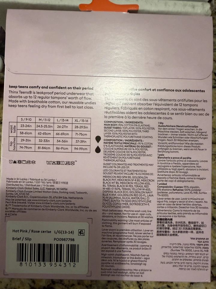 Thinx Teens Period Underwear Large 13-14 Lot Of 4 Pairs - Hot Pink - Image 2 of 2