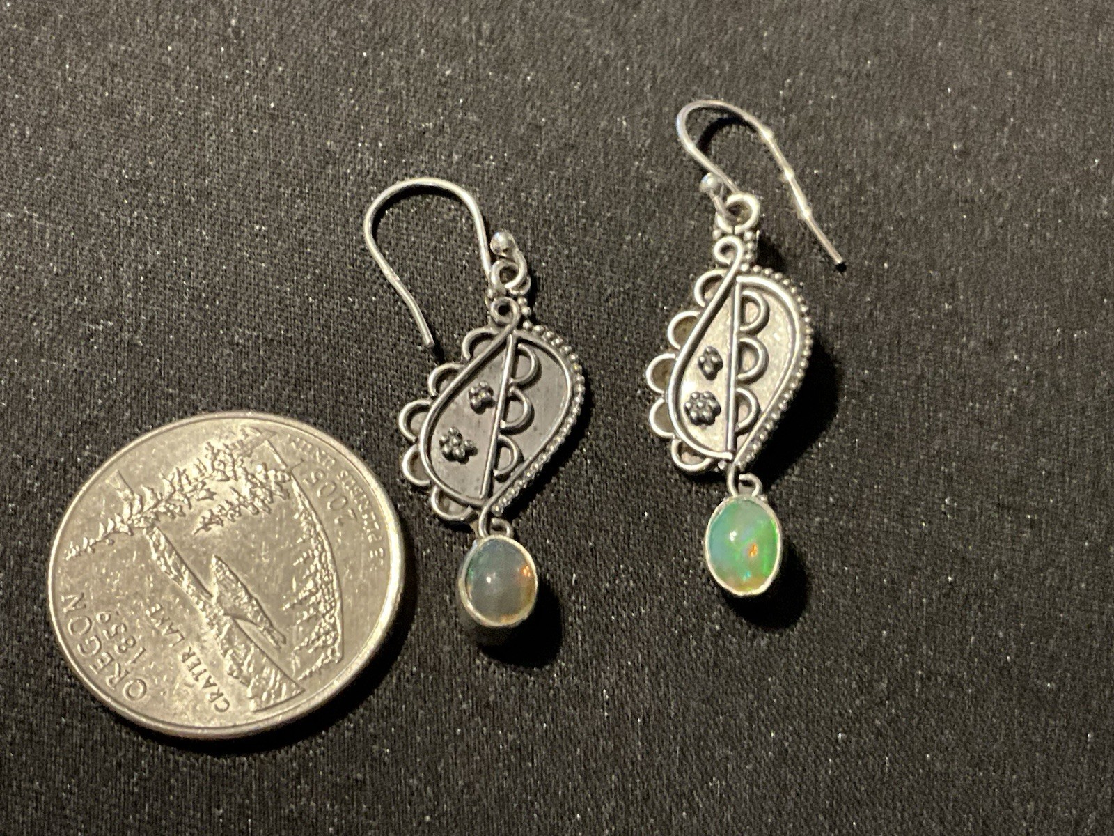 925 Opal Dangle Fish Hook Earrings - image 4
