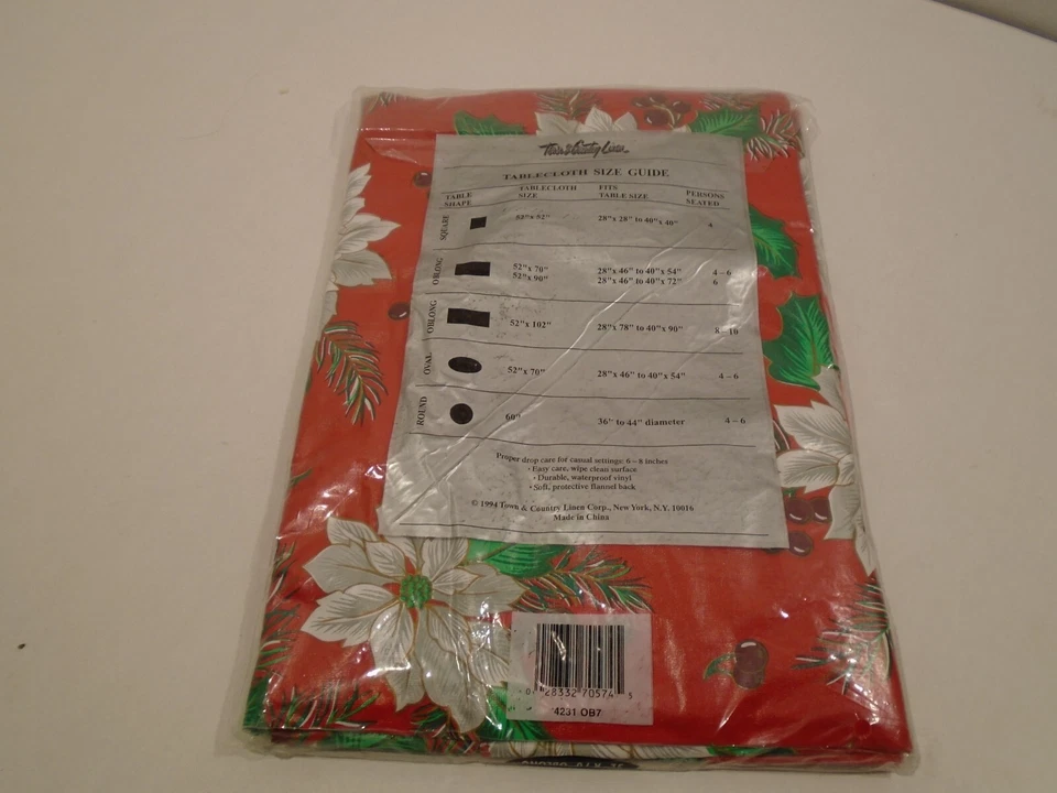 CHRISTMAS Vinyl Tablecloth Flannel-Back 52 x 70" oblong Town +Country Linen New - Image 2 of 2