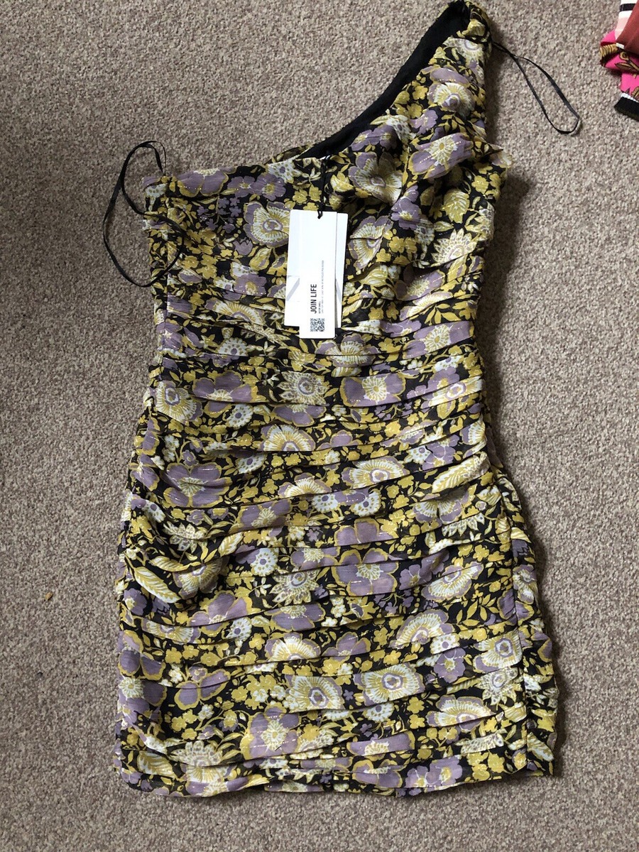 Zara Floral Mini Dress Size XS UK 6-8 Single Shoulder UK