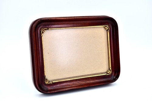 Wood Frame,Brown Wood,Gold Detail,Recessed Border,Table or Wall,5"x7" - Picture 2 of 3