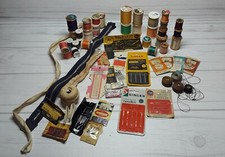 Lot Of 60 Vintage Sewing Supplies Needles Thread Hooks Eyes Buttons Singer
