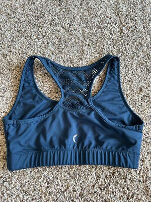 ZYIA ACTIVE size M women's TEAL BLUE SPORTS BRA Crochet
