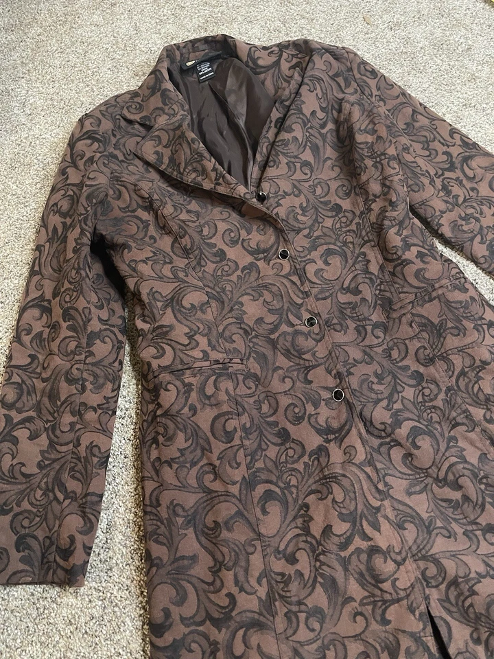 Chaqueta de trinchera CHRISTINE ALEXANDER negra cristal marrón remolino talla mediana Foto 2 de 4