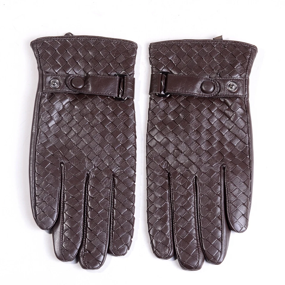 Novas luvas de direção masculinas 100% couro tecido real clássico inverno tela sensível ao toque - Imagem 3 de 4