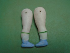 Antique porcelain dollhouse doll legs, wire fixing, 2.35", Germany