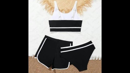 Girls Bikini Swimsuits With Shorts Kid 3 Piece Bikini Sets Sport Bathing Suits - Video 1 of 1