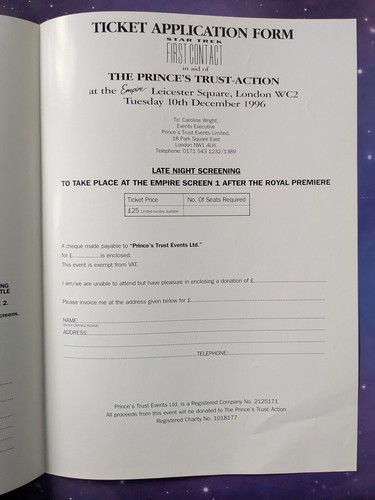 Star Trek First Contact European Charity Premier Ticket Application Form - Picture 4 of 5