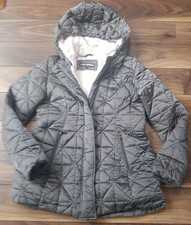 Steve Madden Grey Quilted Half Fur Lined Jacket Coat + Hood M Fits 10-12 Worn Co