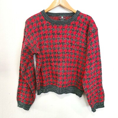 Vtg 90's High Sierra Mervyns Kids Red Houndstooth Acrylic Sweater L 14 16