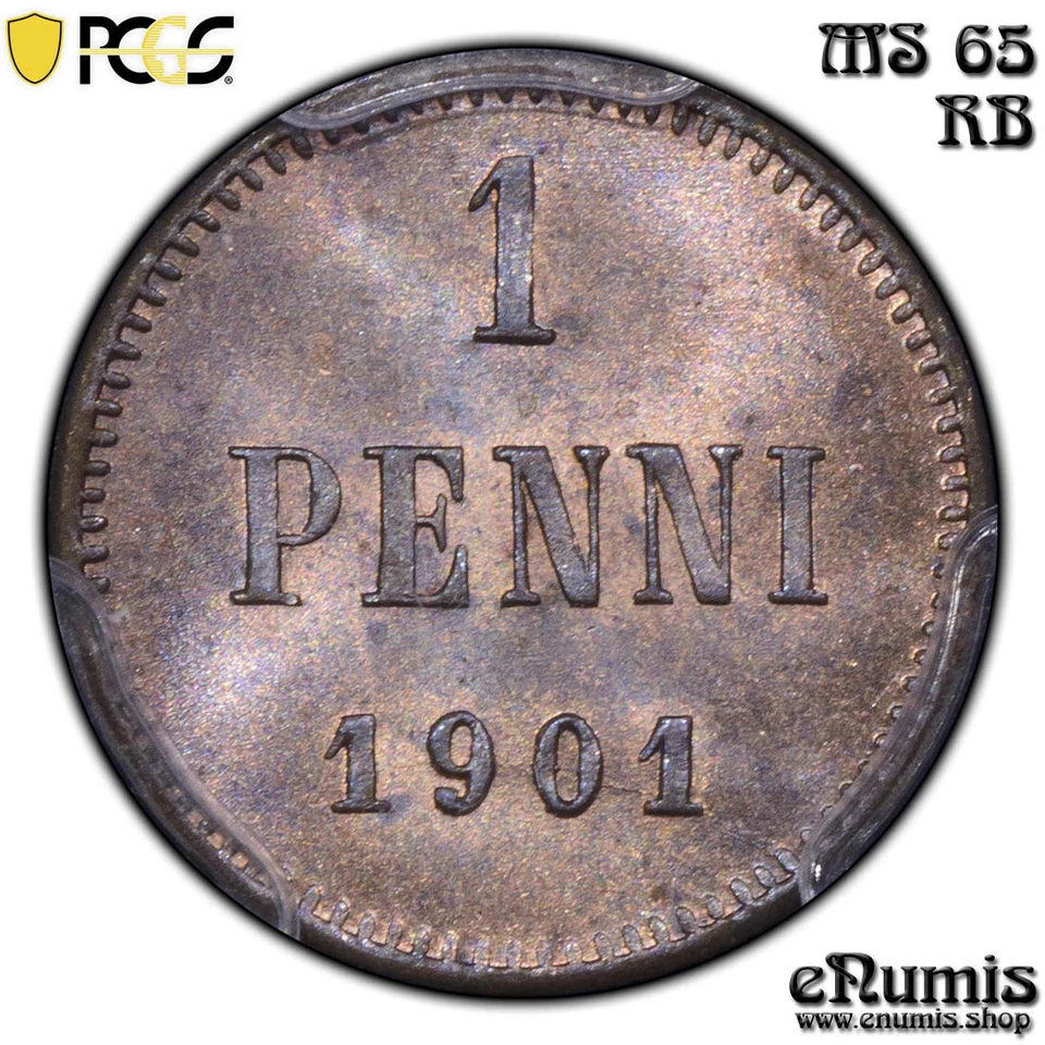 Russia, Finland, Nicholas II, 1 Penni 1901, PCGS MS 65 RB - Image 4 of 4