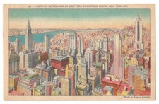 New York City Manhattan c1955 Empire State & Chrysler Buildings, East River