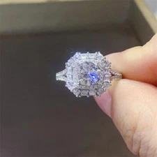 MOISSANITE Cluster Engagement Ring 1CT Round Cut VVS1 SOLID 925 Sterling Silver