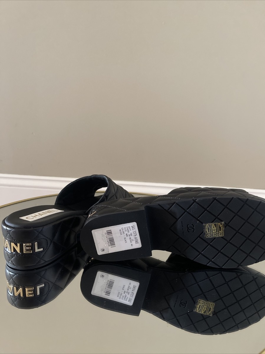 CHANEL 23C Quilted Leather CC Logo Mules Sandals Size 40 | eBay