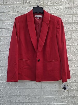 New Kasper Seamed 1 Button Shawl Collar Red Jacket Size 14