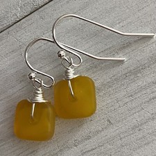 Min Favorit Amber Swirl Sea Glass Square Silver Pl Artisan Earrings Petite