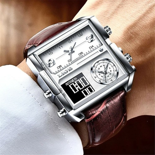 LIGE Herrenuhr Eckig Digital Sportuhren Marke Männlich Quarz Stahl Armbanduhr - Bild 8 von 33