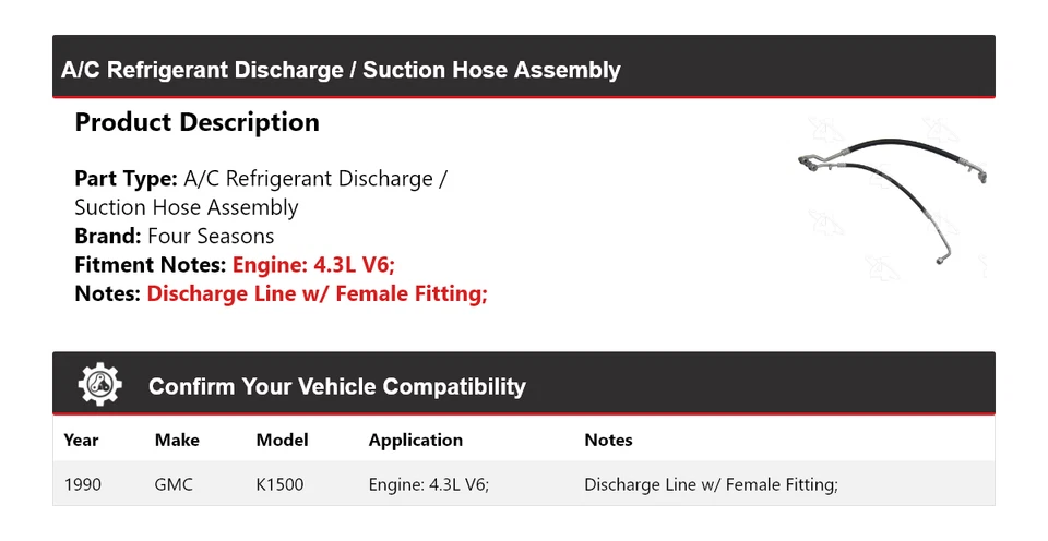 For 1990 GMC K1500 A/C Refrigerant Discharge / Suction Hose Assembly 4 Seasons - Image 2 of 4
