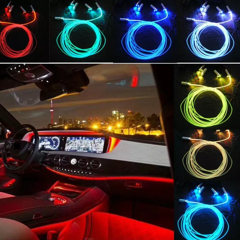 RGB 5 LED Car Door Dash Ambient Light 6m Optical fiber Neon Strip Lamp RC  Remote