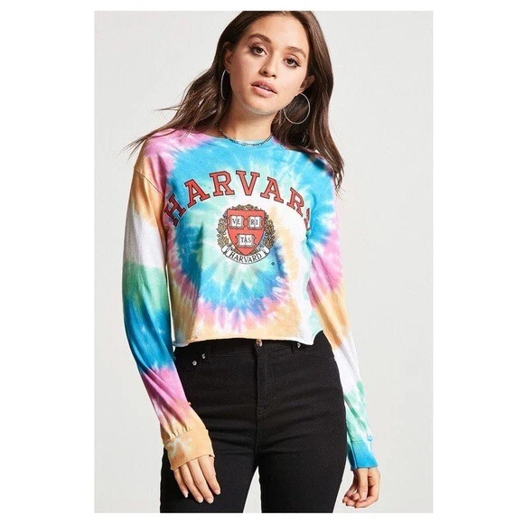 HYRBID Harvard Cotton Tie Dye Long Sleeve Crop Top Size Small