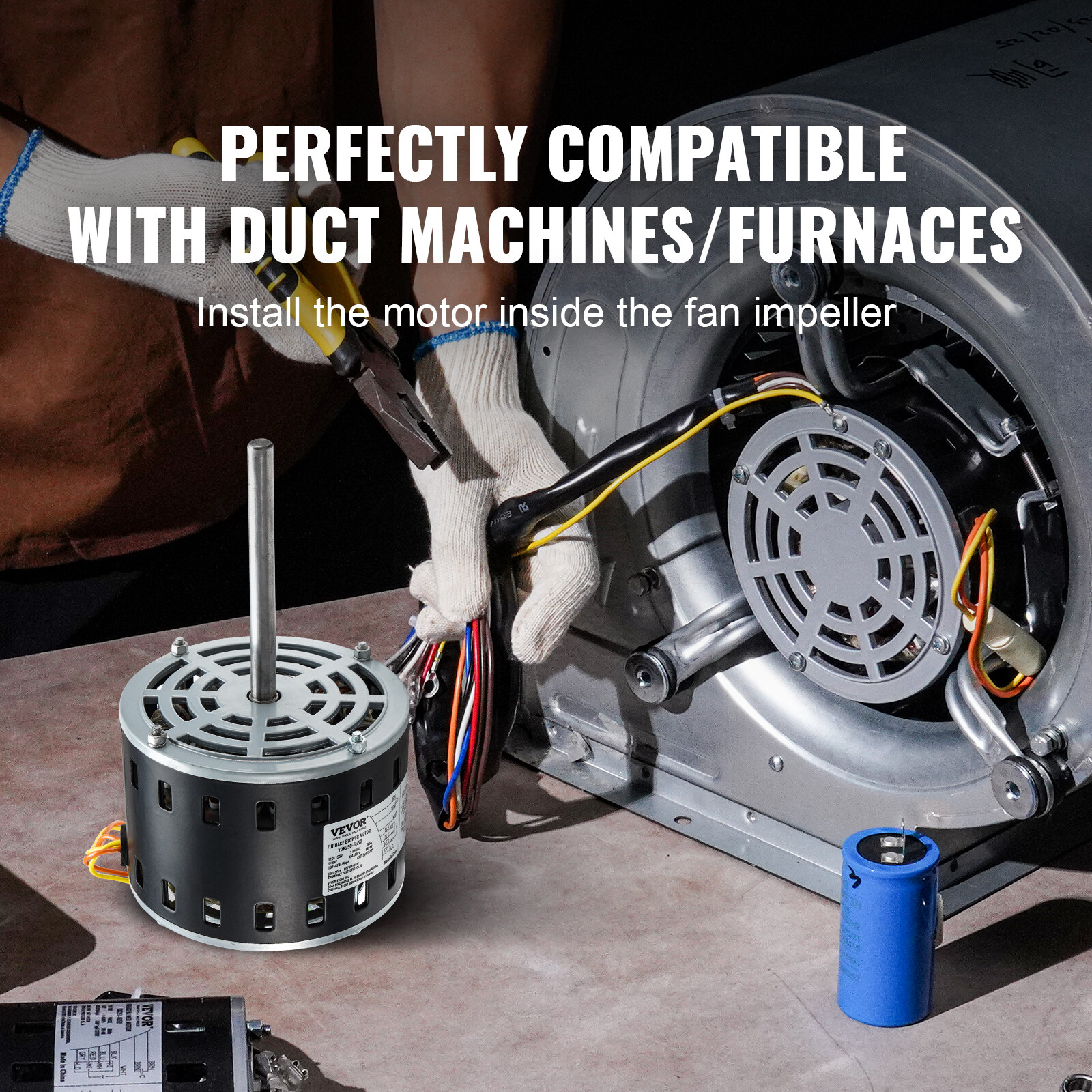 VEVOR 1/3HP Furnace Blower Motor 110120V 4.4A 1075RPM 4 Speeds 48 Frame 1 Phase 840349921419 eBay