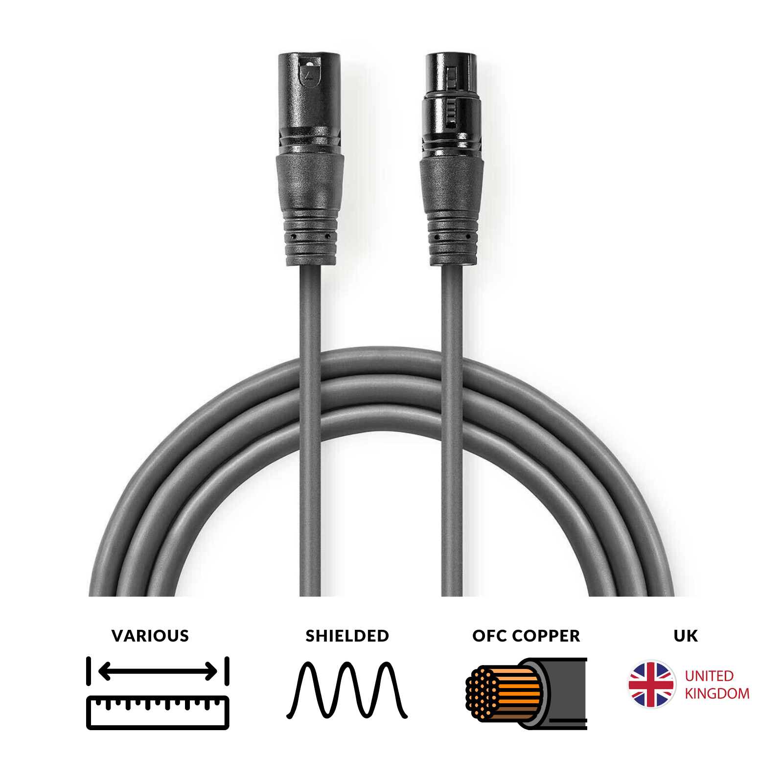 Nedis Microphone Lead Mic Cable XLR Patch Lead 3-Pin Male to 3-Pin Female 1m