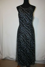 Adrianna Papell Boutique Sz 14 Sparkling Black Sheer Floral Cocktail Dress Gown