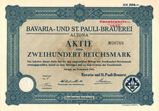 BAVARIA-& ST.PAULI BRAUEREI - HAMBURG - AKTIE - 200 REICHSMARK - HH 1931 -
