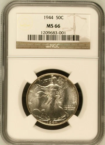 :1944-P 50C Walking Liberty Half Dollar Near Superb BU NGC MS66 FSTB Rarity R3