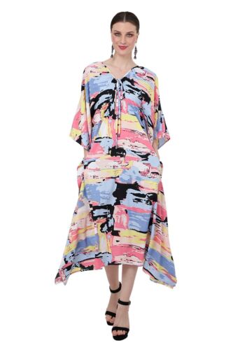 Miss Lavish London Long Kaftan with Pockets, Various Sizes - Geometry Abstract