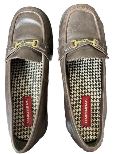 UNIONBAY Brown Faux Leather Y2K Chunky  Heel SLIP ON Shoes Loafers Women’s SZ 7M