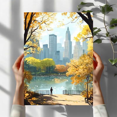 Central Park Illustration Premium Poster Schöne Wanddeko Dekoration in 40X30 cm
