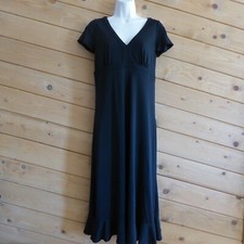 LOFT Black Midi Long A-line Simple Classy Dress Cap Sleeve V-neck Side Zipper 8