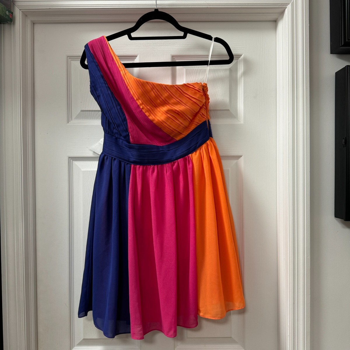 pink and orange one shoulder dress Shameika Floral Bayou One Shoulder Dress Neon Orange & Pink