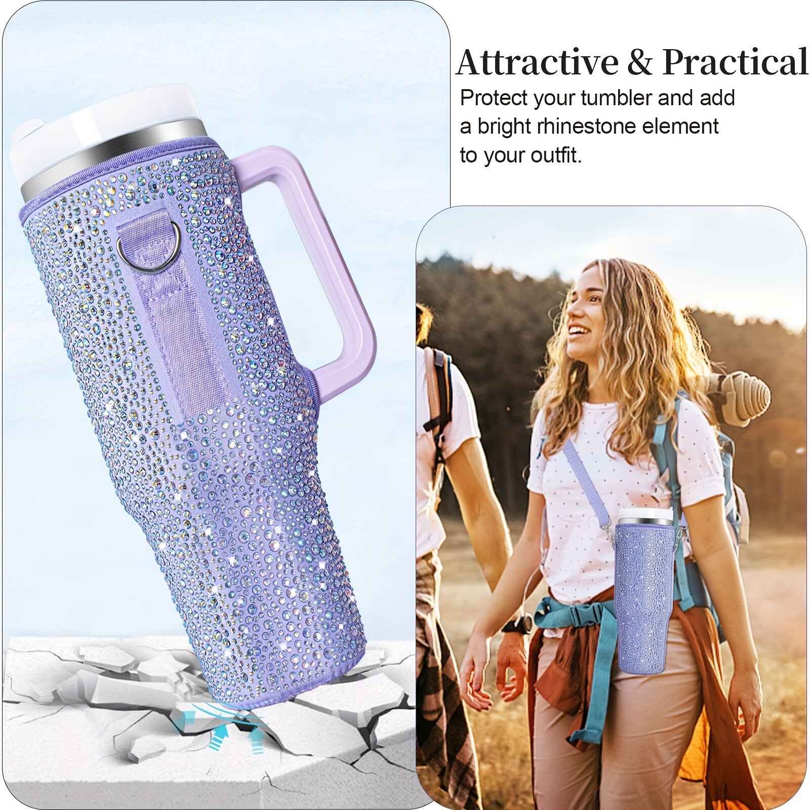 Sparkle Crystal Water Bottle Carrier Bag For Stanley 40oz Tumbler Pouch Holder