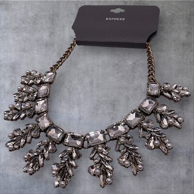 Express Gold Tone Rhinestone and Pearl Statement Collar Necklace NWT 12  - 14 