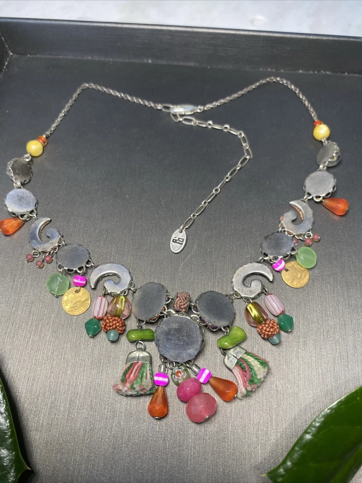 Collar Gargantilla Ayala Bar Israel Cristal Micro Mosaico Textil Borla Plata Plt Foto 4 de 4