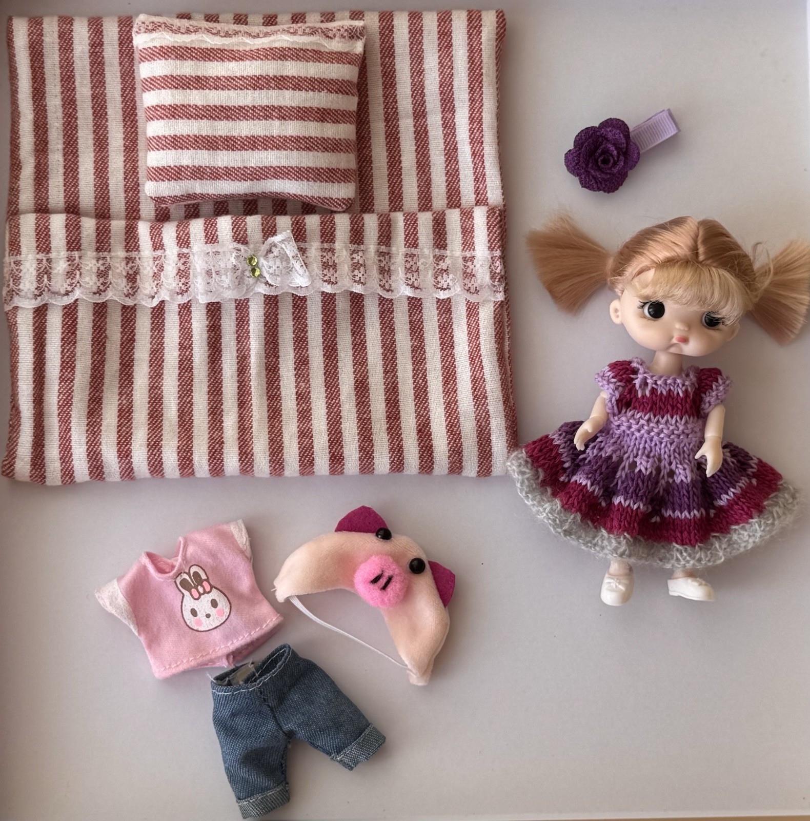 5&rdquo; mini bjd doll Articulate Cute 13 cm Palm Size Pouty Baby Full Set