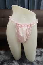 A61 2XL/ElasticW.24-44" Vtg Style Pink Satin Bikini Thong Panties Underwear