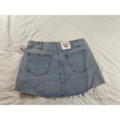 Vanilla Star Belted Mini Skirt Juniors M Light Wash NWT Raw Hem Distressed Denim