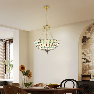 Tiffany Style Pendant Fixture Hanging Pendant Lamp Stained Glass Ceiling Light