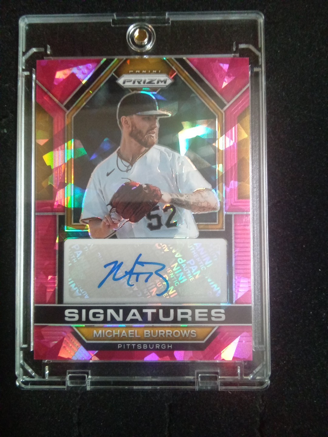 2023 Panini Pink prizm Auto Card SIG-MB MICHAEL BURROWS PIRATES +  Case