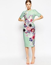 NWT ASOS Textured Wiggle Dress In Placement Floral Print