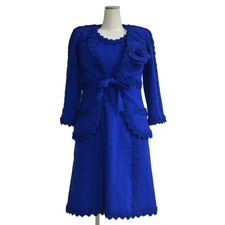 CHANEL 07A Camellia Tweed Suit Jacket Dress Royal Blue Used