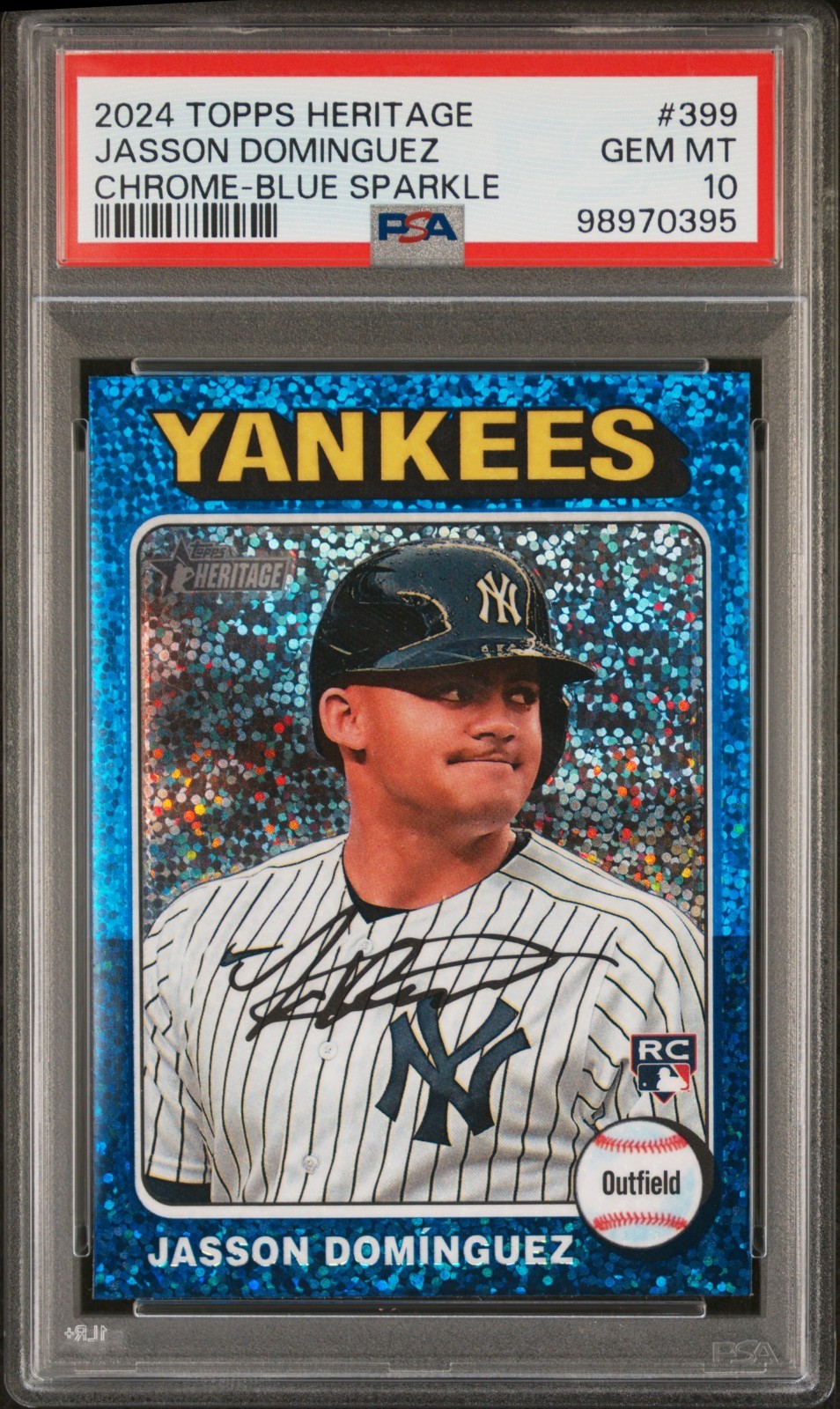 2024 Topps Heritage Jasson Dominguez Chrome Blue Sparkle RC PSA 10 Gem Mint