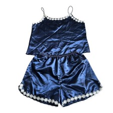 Two Piece Pajama Set Womens Size Medium Blue Floral Tank Top Shorts Pajamas Pjs