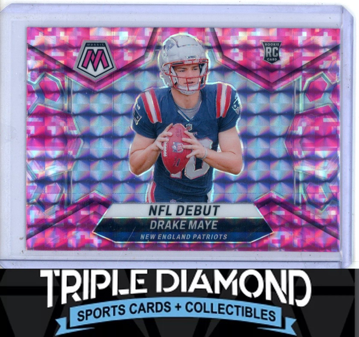 2024 Panini Mosaic Drake Maye Rookie NFL Debut Pink Camo Prizm Q463