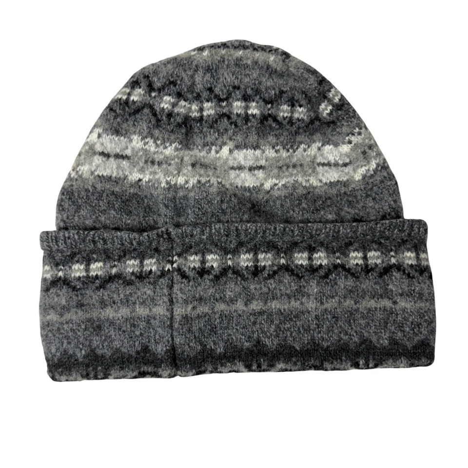 Polo Ralph Lauren Fair Isle Beanie Hat Grey Knit Outdoors Wool Blend Ski Classic - Image 2 of 4